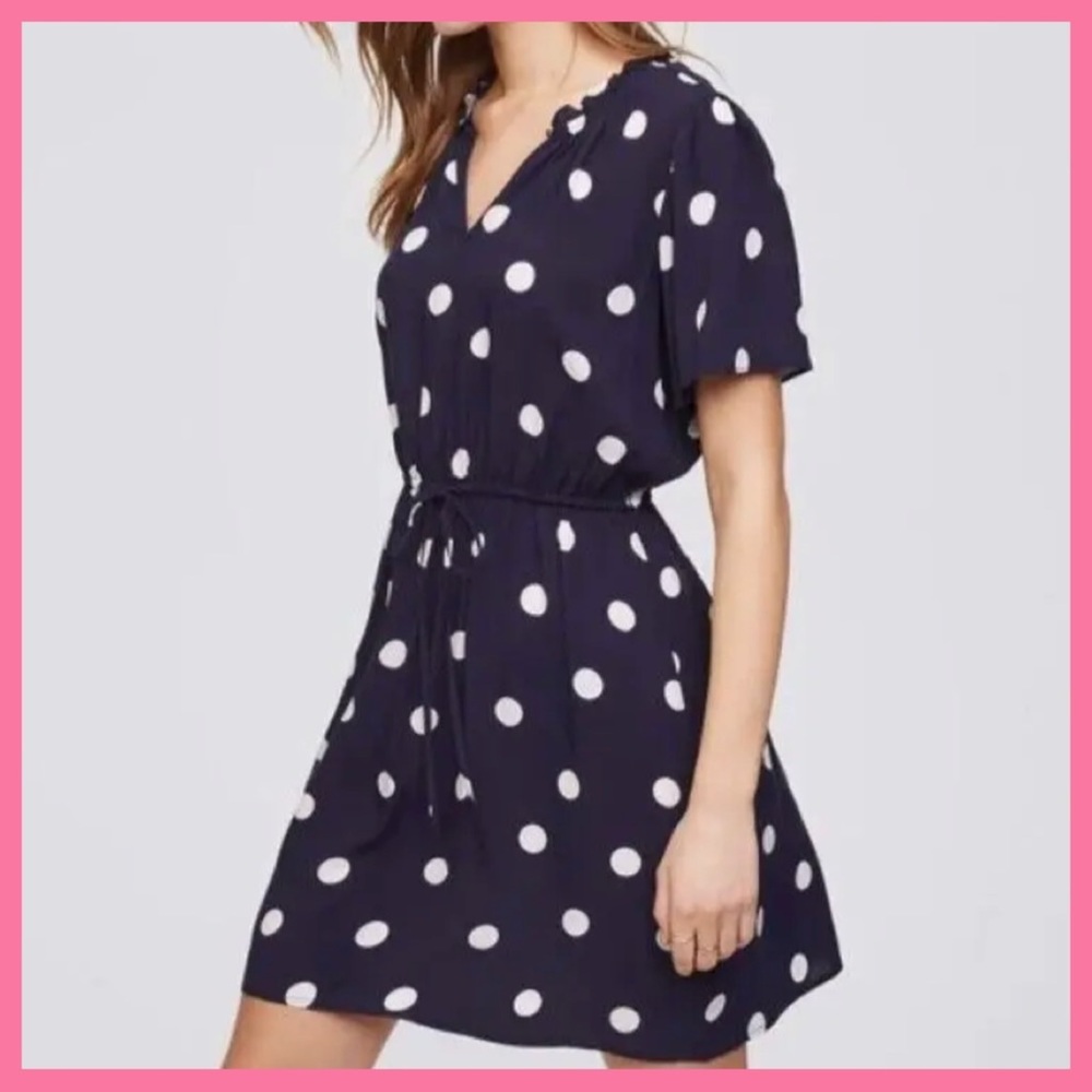 Loft Blue and White Polka Dot Mini Dress | Size S
